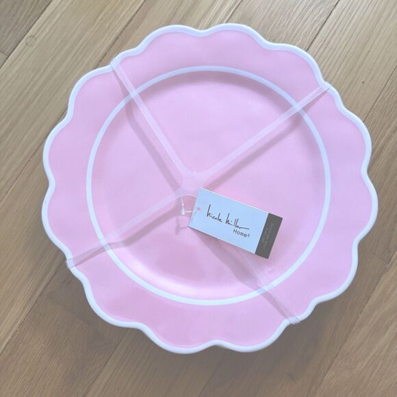 Nicole Miller Pink & White Melamine Dinner & Desert Plates Party Summer 4 Pc New - Picture 1 of 3